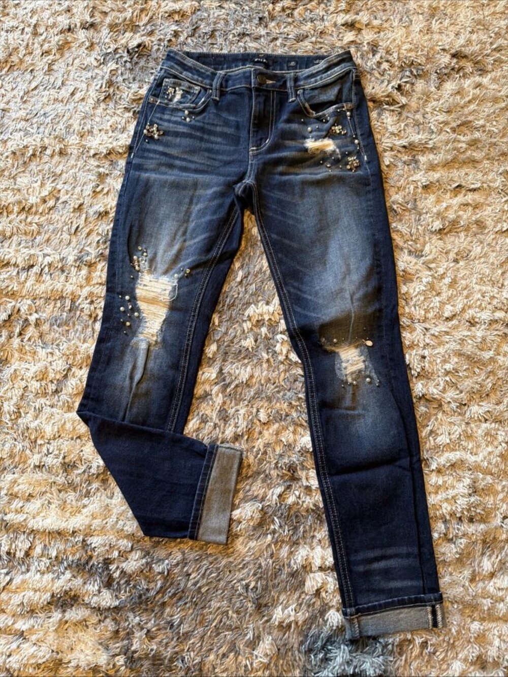 MISS ME Standard Skinny Distressed Blue Denim Jeans Embellished Women’s 24